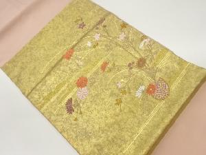 引箔花瓶に草花模様織出し名古屋帯